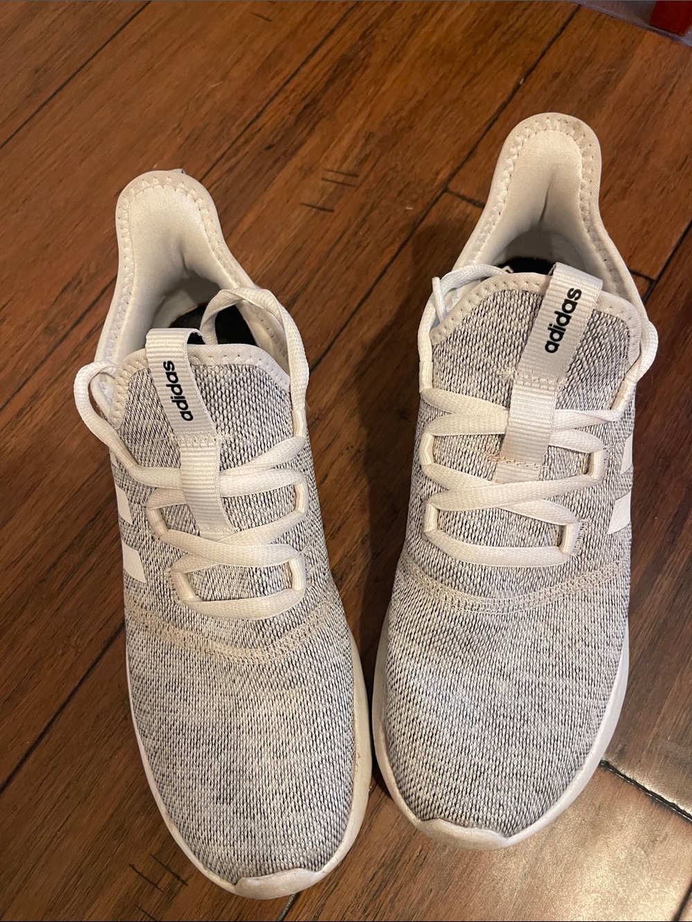Adidas Cloud Foam Gray and White Knit Sneakers with Laces